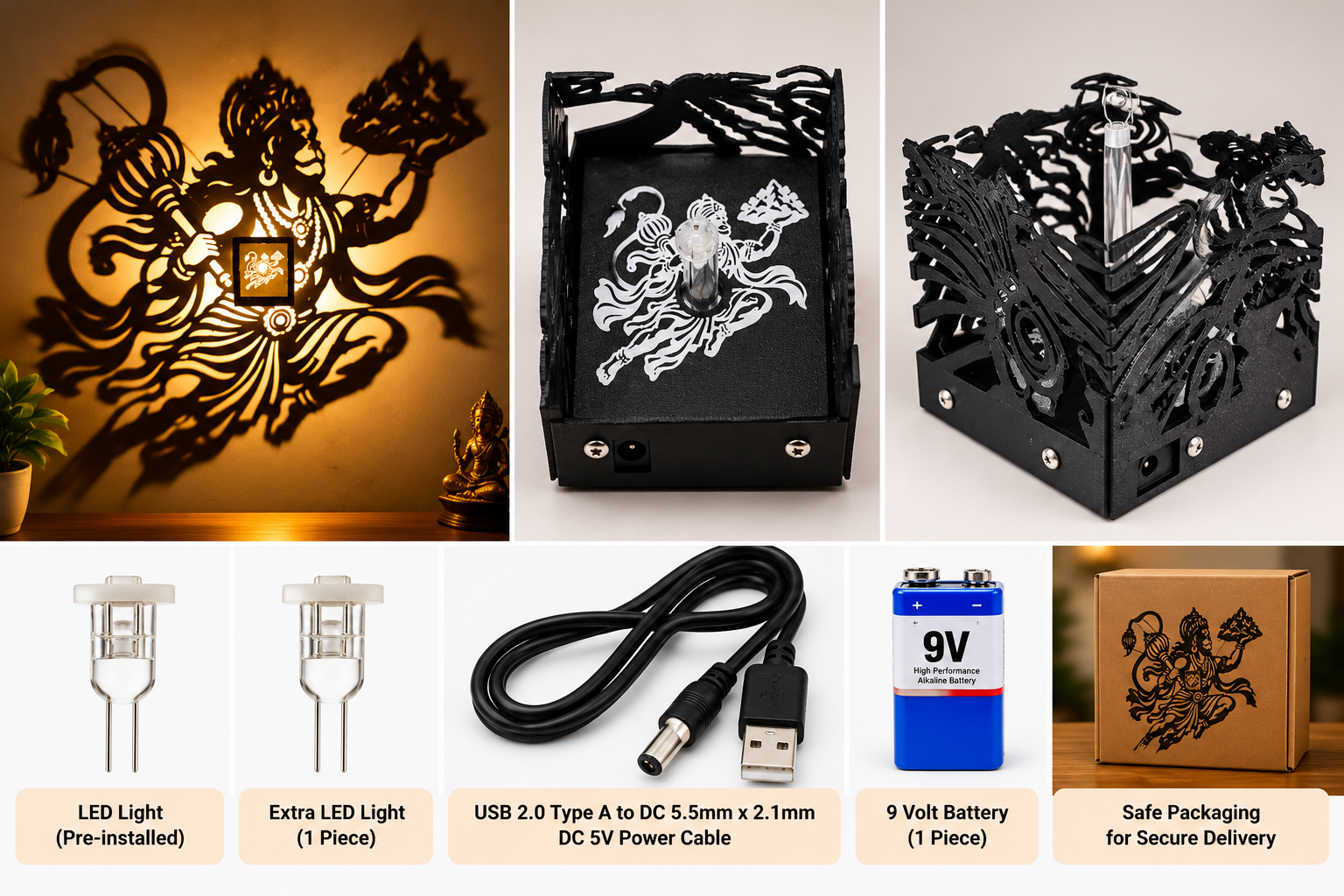 3D Printed Hanuman Shadow Lamp with LED Light Projection
